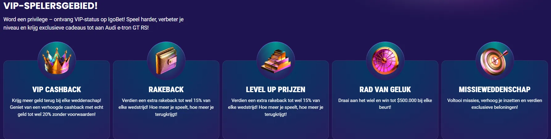 iGobet VIP programma – tot 20% cashback, rakeback, instant payouts en persoonlijke manager voor VIP spelers